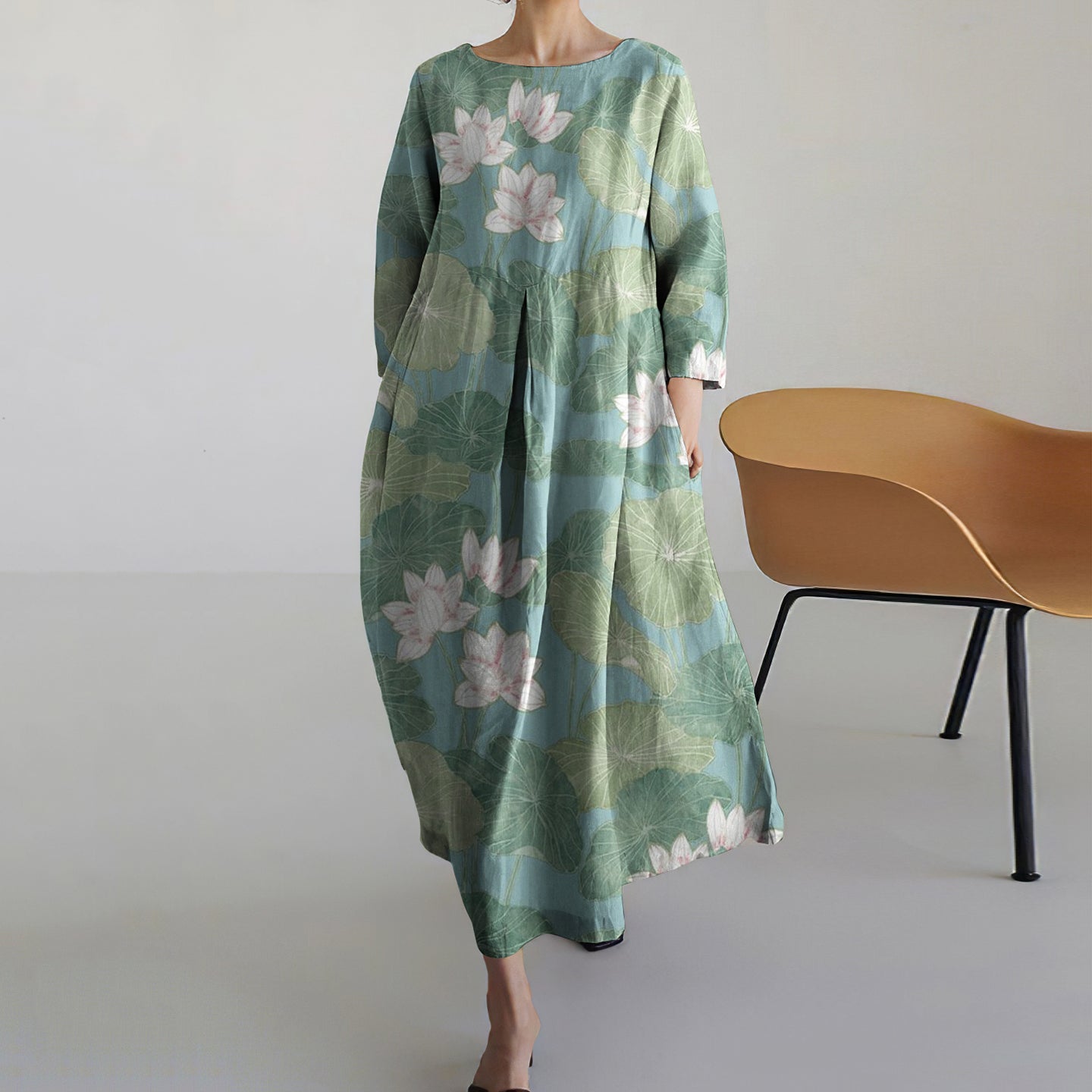 Comstylish Water Lily Art Round Neck Dress