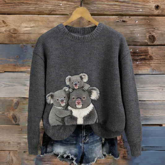 Women's Cute Koala Family Graphic With Australia Print Cozy Sweater elevenforest