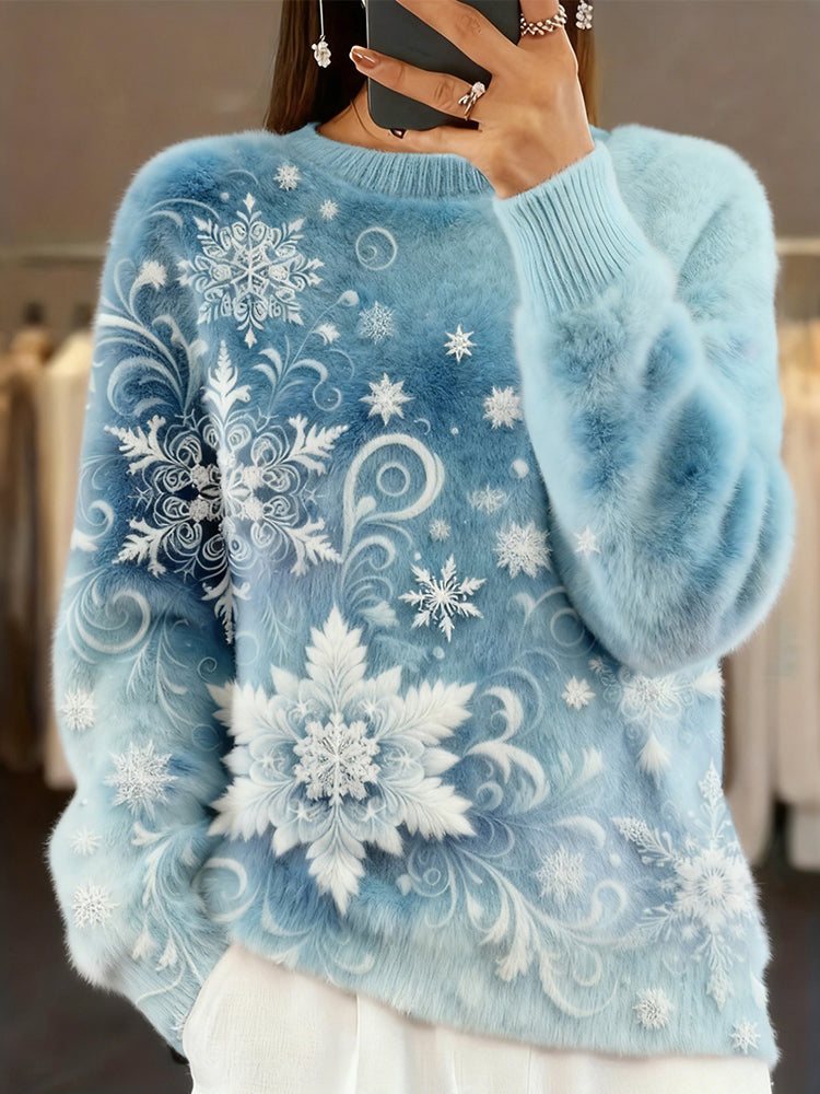 Comstylish Classy Christmas Snowflake Pattern Cozy Plush Sweater