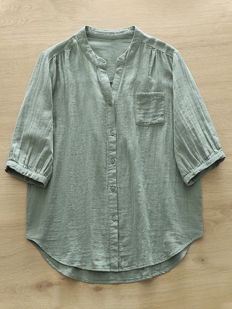 Comstylish Women's Simple Solid Color Linen Blend Casual Shirt