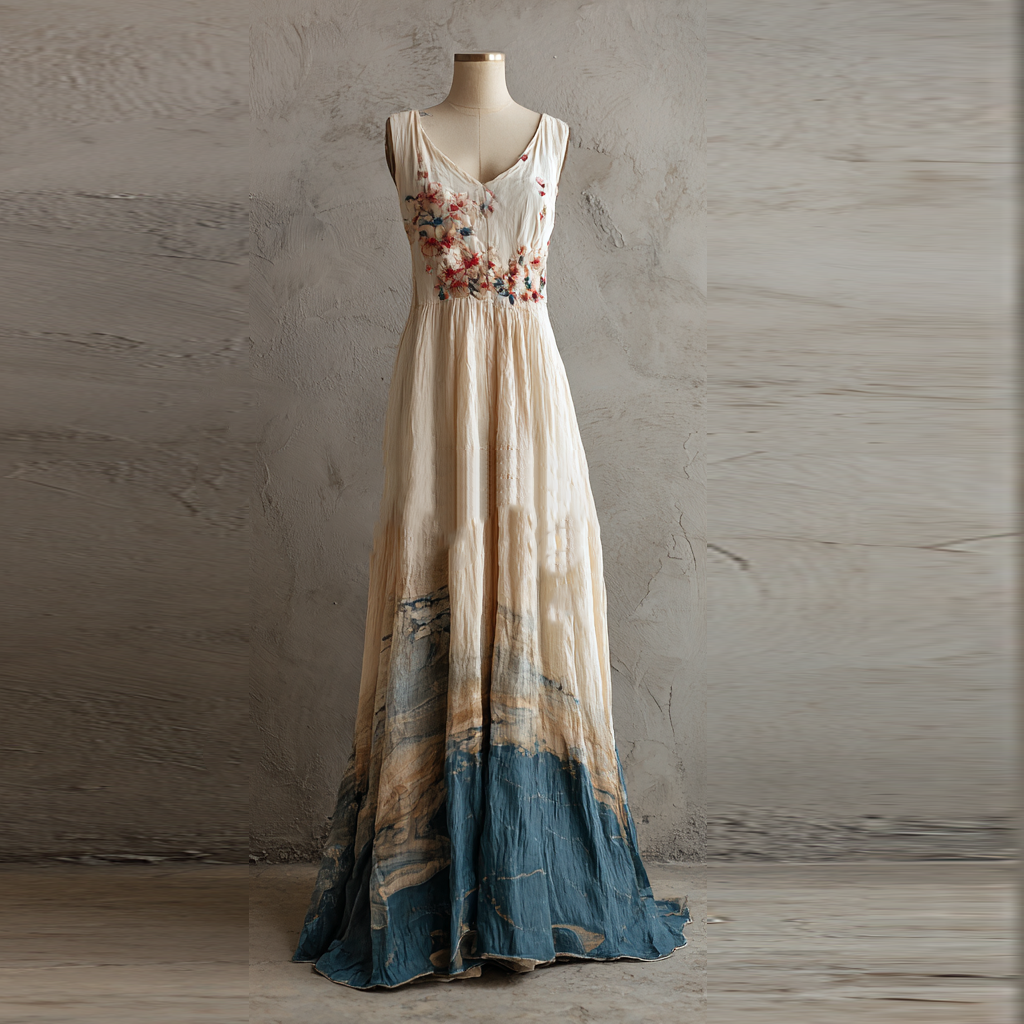 Comstylish Women's Retro Simple Cherry Blossom Embroidery Sleeveless Dress