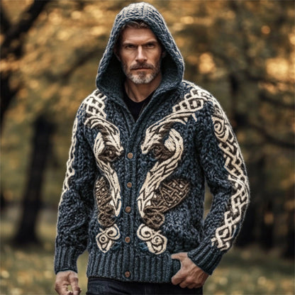 Men's Viking Wolf Celtic Chunky Hooded Cardigan artswardrobe
