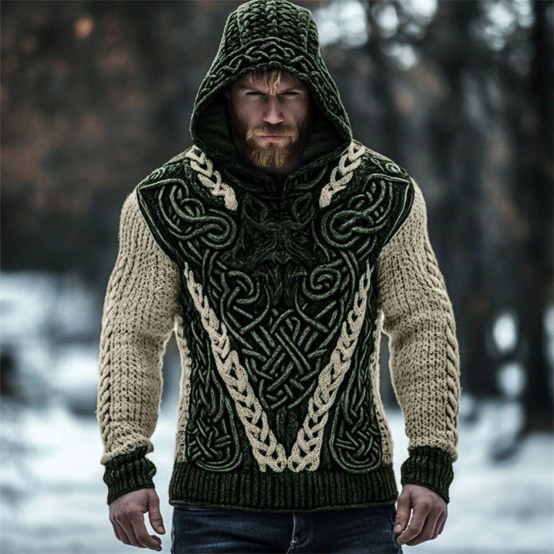 Men's Viking Wolf Inspired Celtic Chunky Hooded Sweater artswardrobe