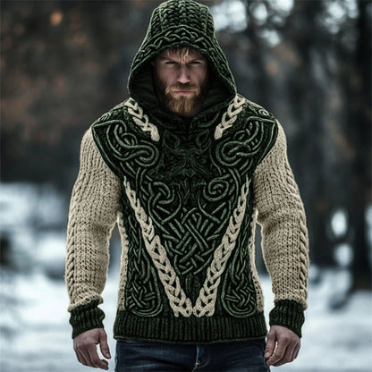 Men's Viking Wolf Inspired Celtic Chunky Hooded Sweater artswardrobe