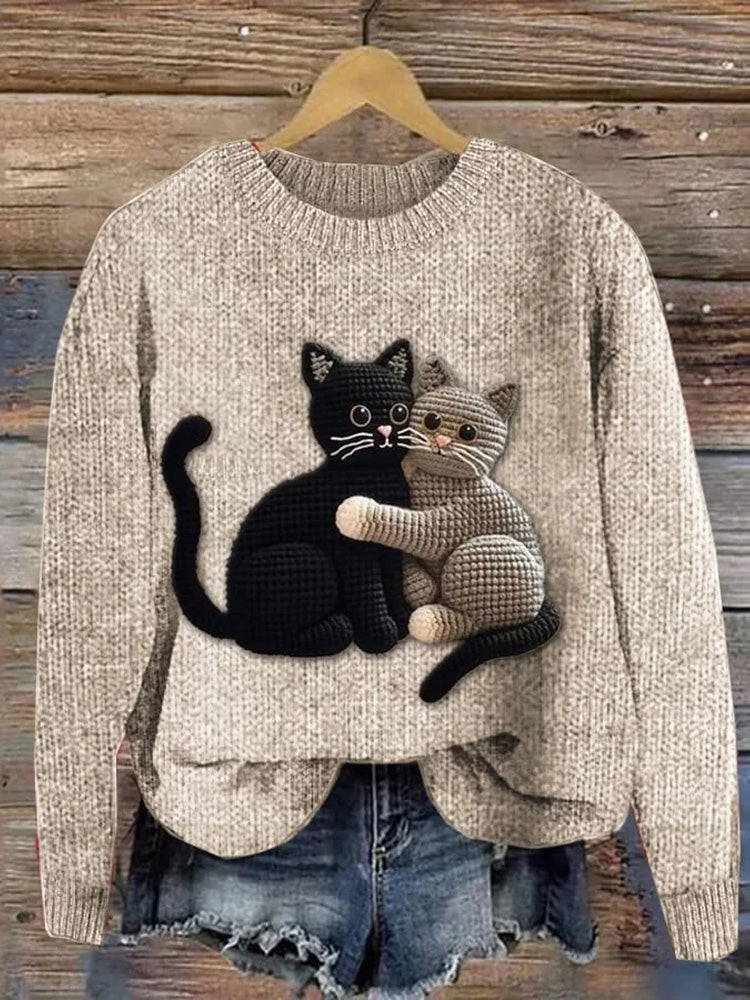 Women's Cute Pet Cat Embroidery Printed Sweater elevenforest