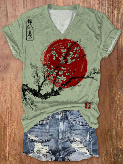 Comstylish Women's Sunrise Japanese Art Print Casual T-Shirt