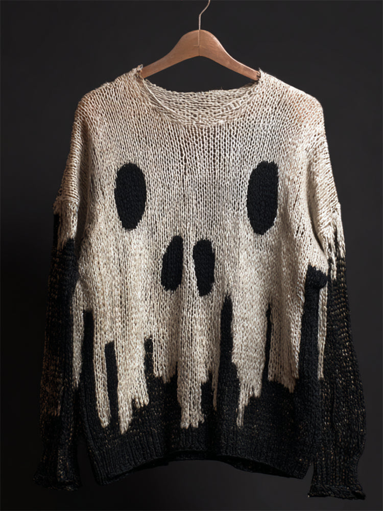 Halloween Skull Contrast Cozy Knit Sweater artswardrobe