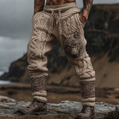 Men's Vintage Viking Wolf Celtic Knot Cozy Chunky Knit Sweatpants artswardrobe