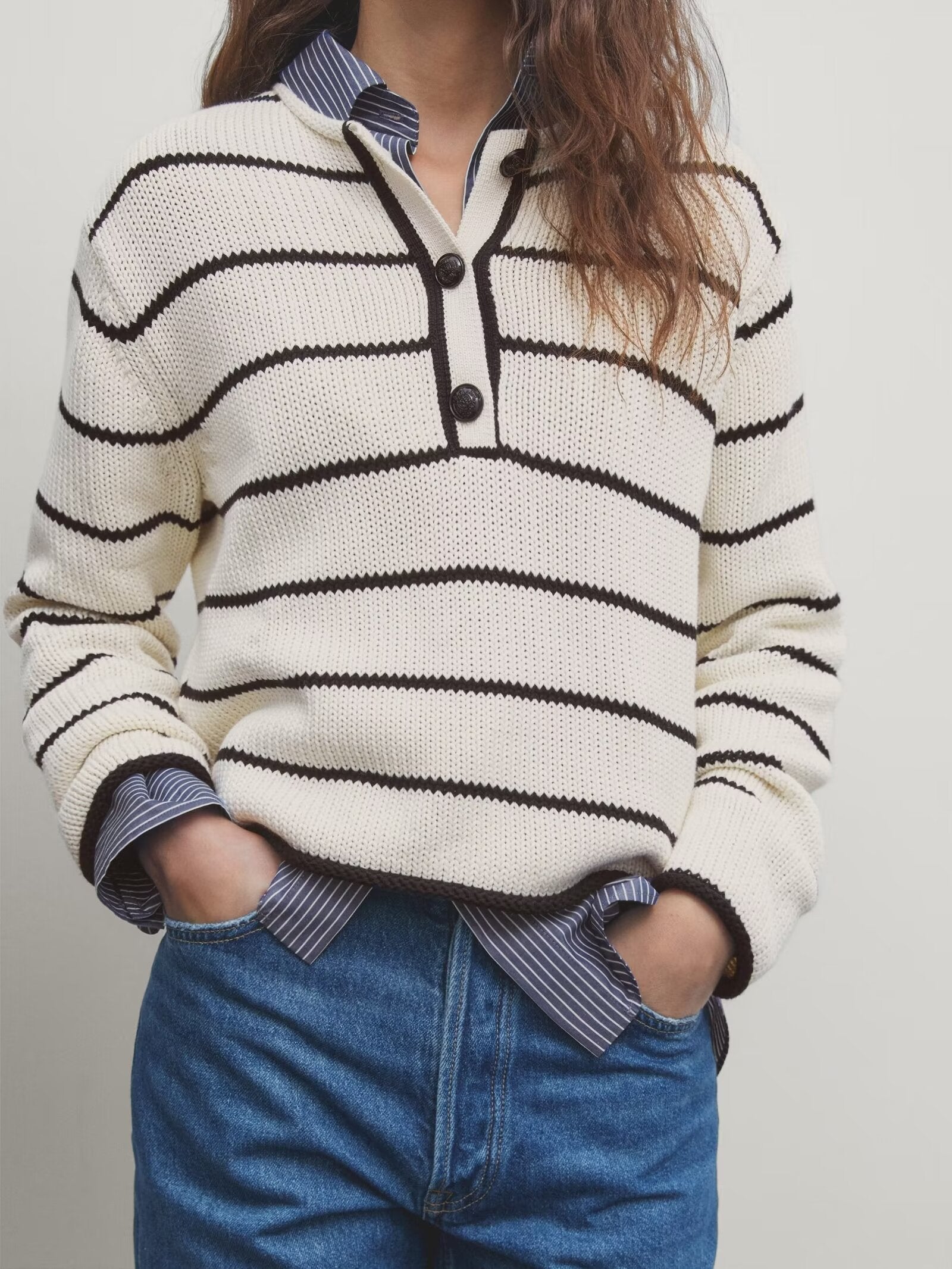 Luz® | Striped knitted polo sweater for women