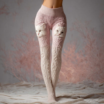 Fuzzy Cat Embroidered Gradient Comfy Leggings elevenforest