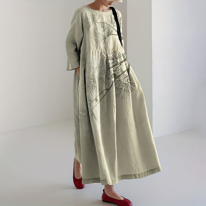 Comstylish Japanese Bamboo Art Linen Blend Maxi Dress