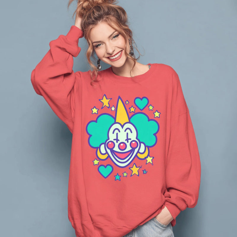 Comstylish Women's Carnival Clown Print Comfortable Crew Neck Sweatshirt