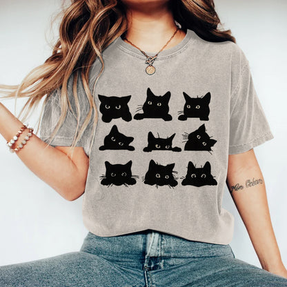 Comstylish Abstract Creative Black Cats Art Print T-shirt