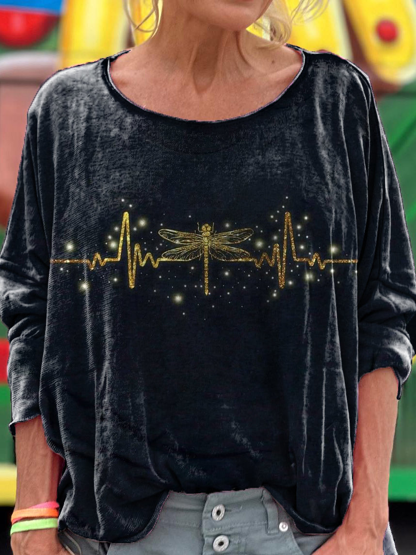 Long Sleeve T-Shirt with Dragonfly Embellished Art Print