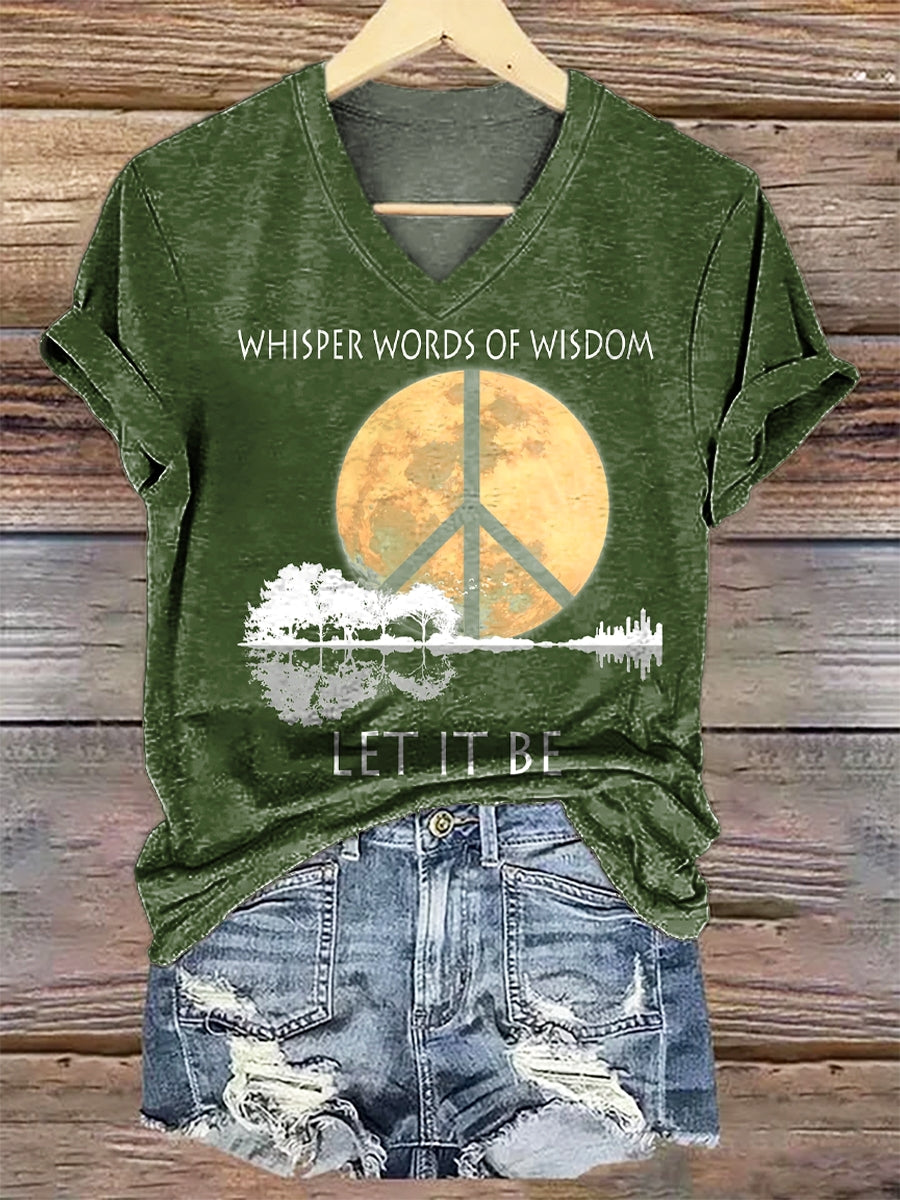 Women's Hippie Whisper Words Of Wisdom Print V-neck Casual T-Shirt