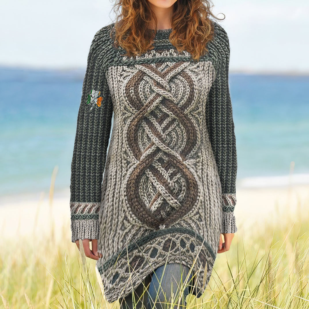 Women's Contrast Celtic Knot Irish Shamrock Sweater Dress artswardrobe
