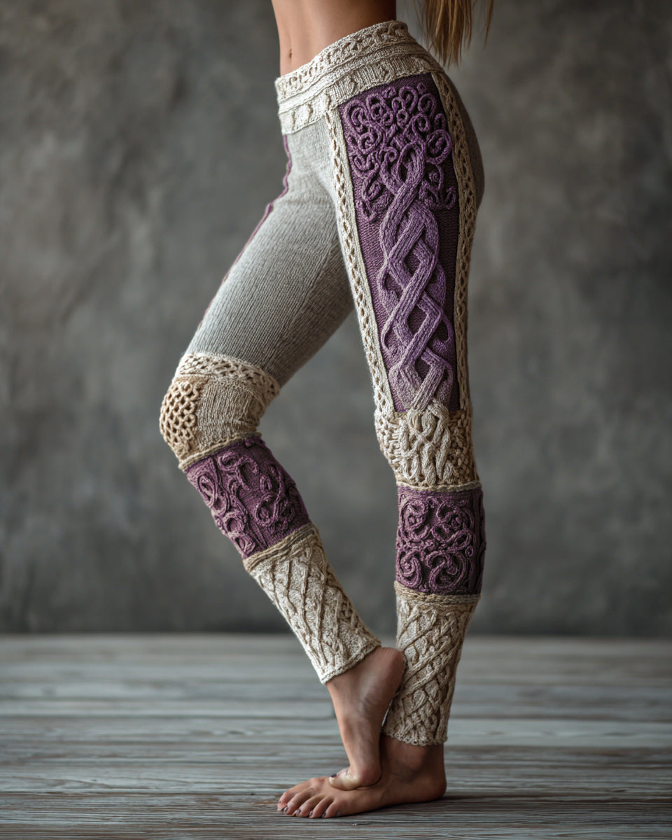 Vintage Tree Of Life  Celtic Knit Art Cozy Leggings artswardrobe