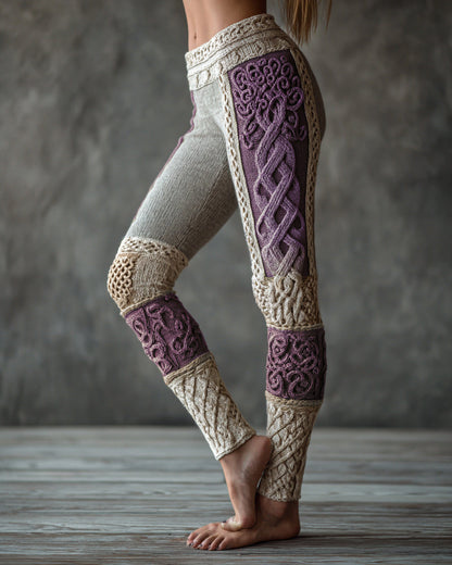 Vintage Tree Of Life  Celtic Knit Art Cozy Leggings artswardrobe
