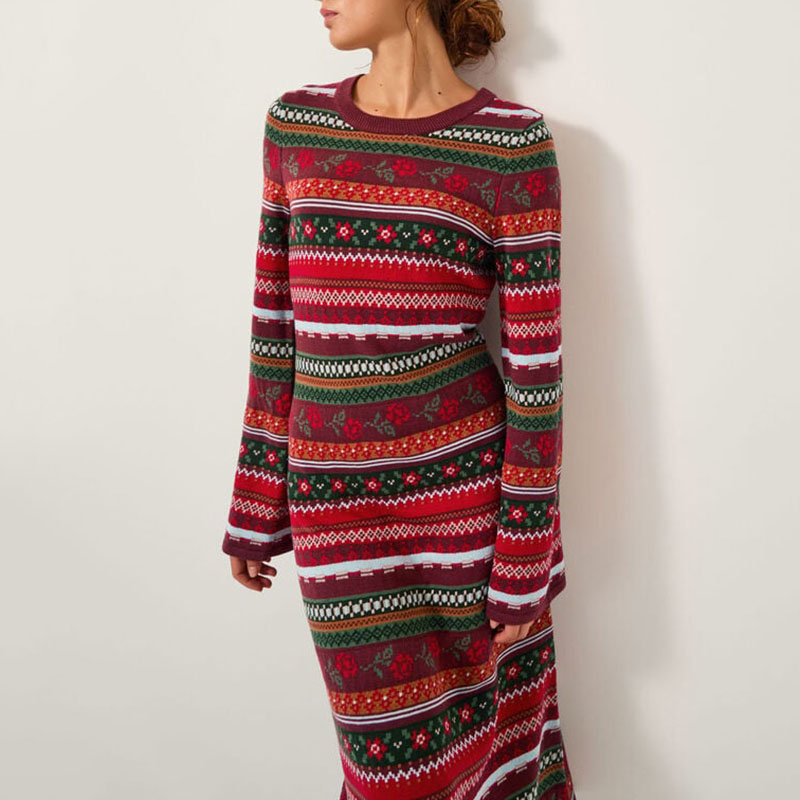 Women's Fairman Island Rose Print Knit Midi Dress artswardrobe