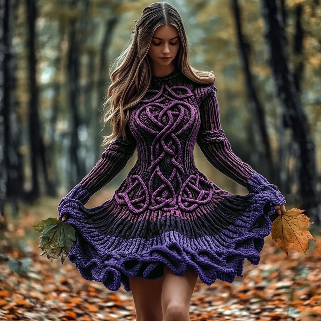 Women's Celtic Knotted Gradient Contrasting Colors Sweater Dress artswardrobe