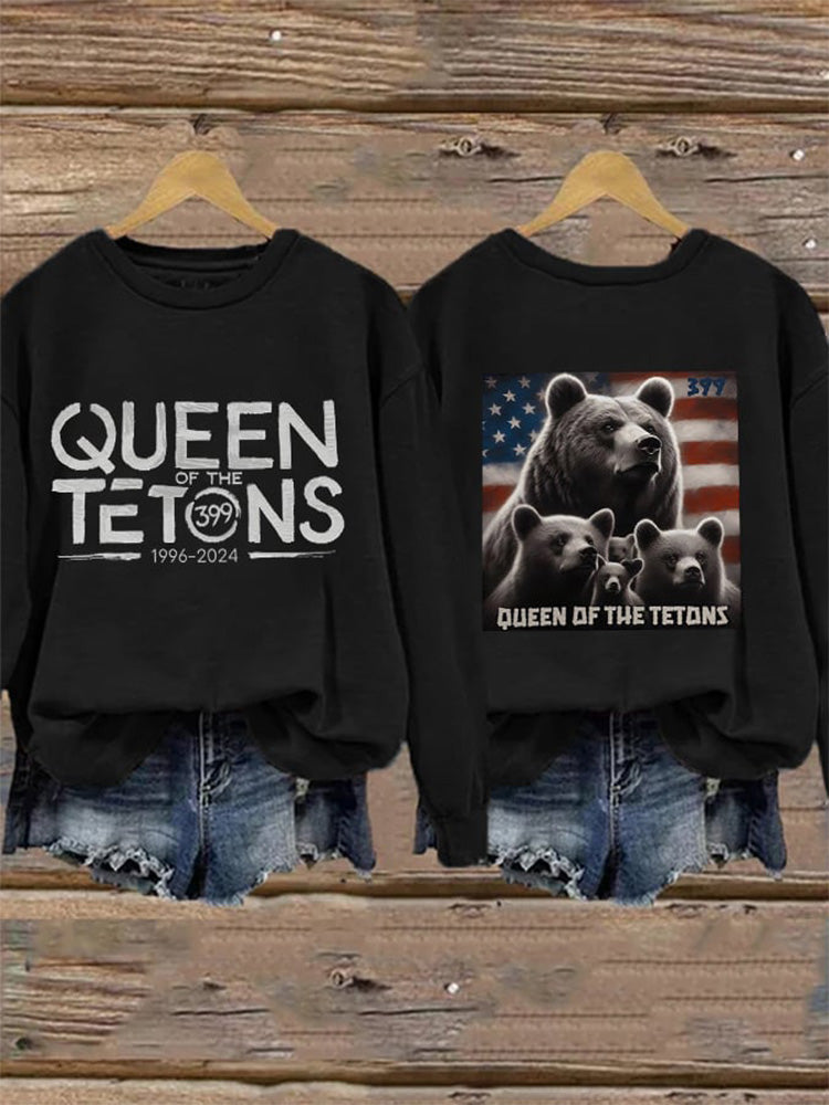 Comstylish Retro Grizzly 399 The Queen Of The Tetons 1996-2024 Print Sweatshirt-2