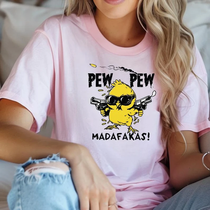 Comstylish Pew Pew Madafakas Print Crew Neck Short Sleeve T-shirt