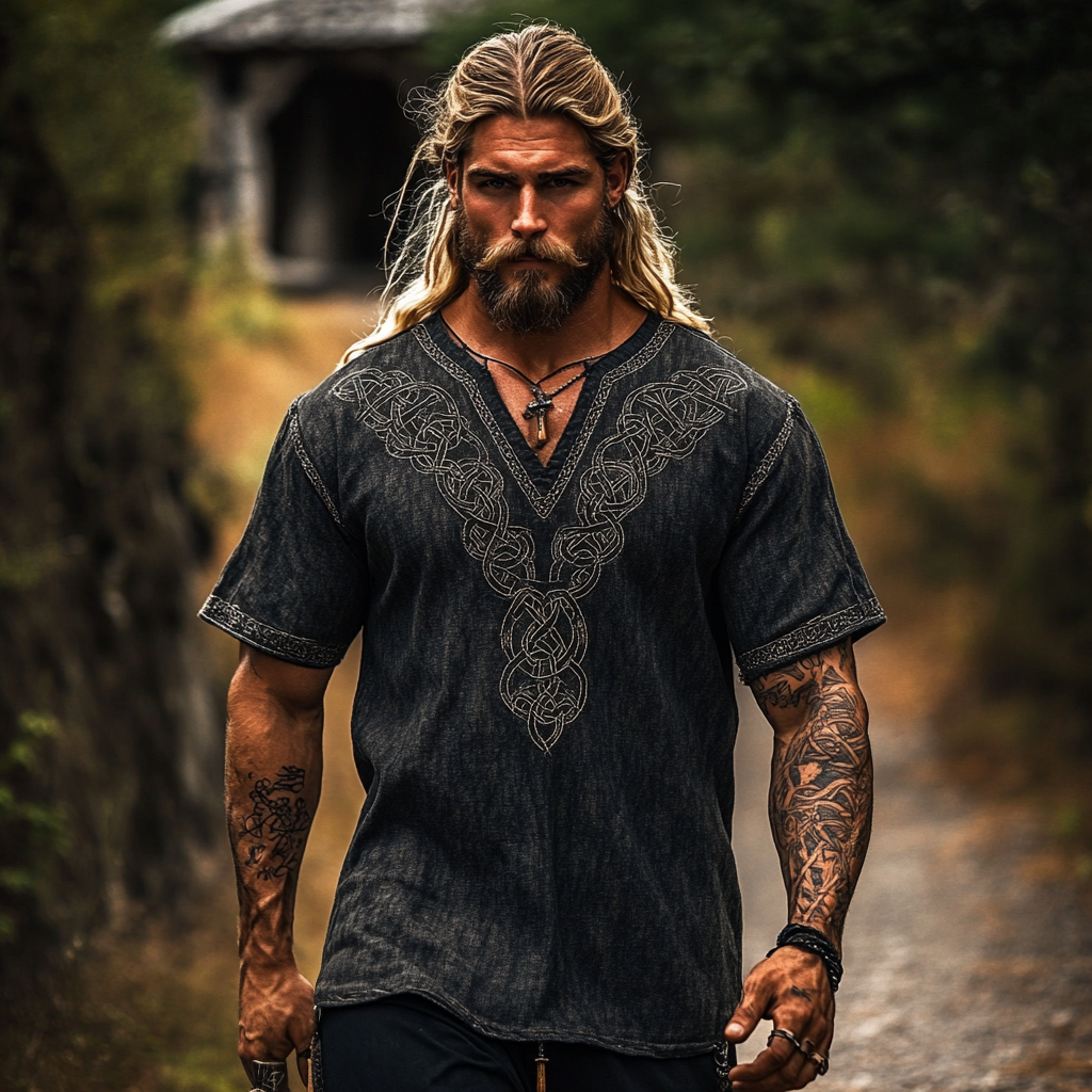 Men's Viking Celtic Knot Art Linen Blend Shirt artswardrobe