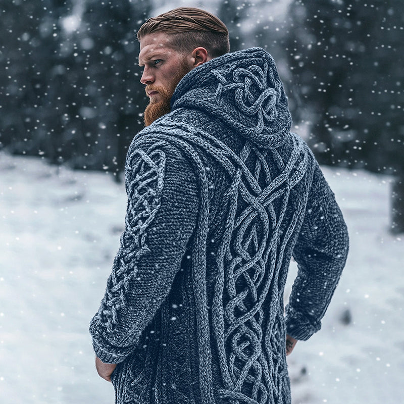 Men's Viking Tribal Celtic Inspired Chunky Knit Hooded Cardigan artswardrobe