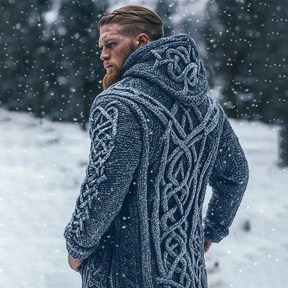 Men's Viking Tribal Celtic Inspired Chunky Knit Hooded Cardigan artswardrobe