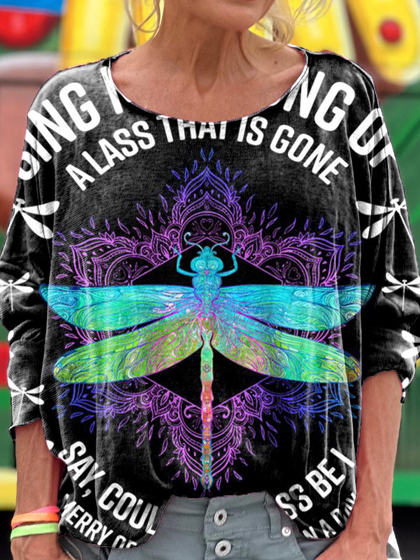 Women's Hippie Dragonfly Art Print Casual Long Sleeve T-shirt