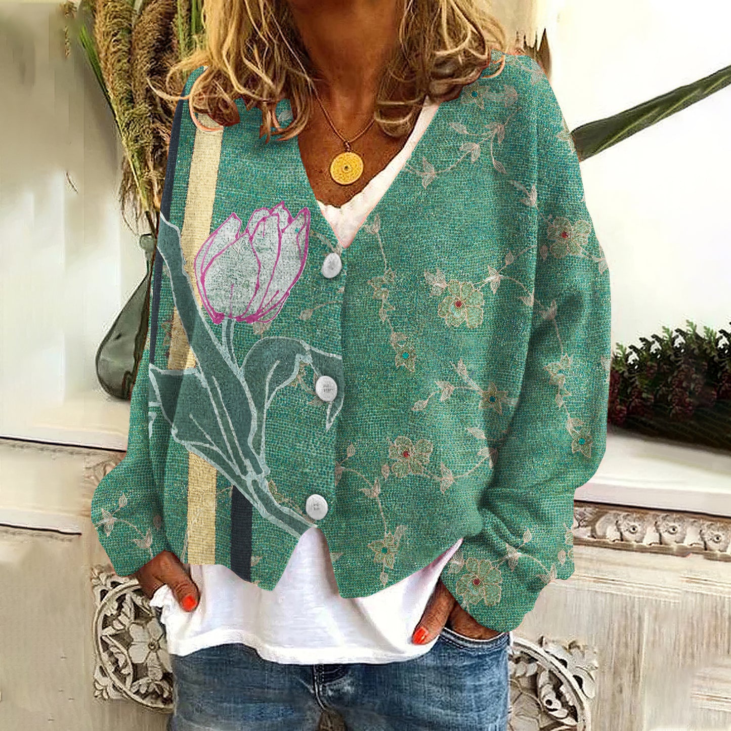 Comstylish Metallic Floral Women'S Cardigan Sweater