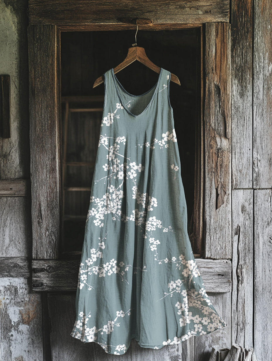 Comstylish Women's Vintage Cherry Blossoms Art Tank Dress