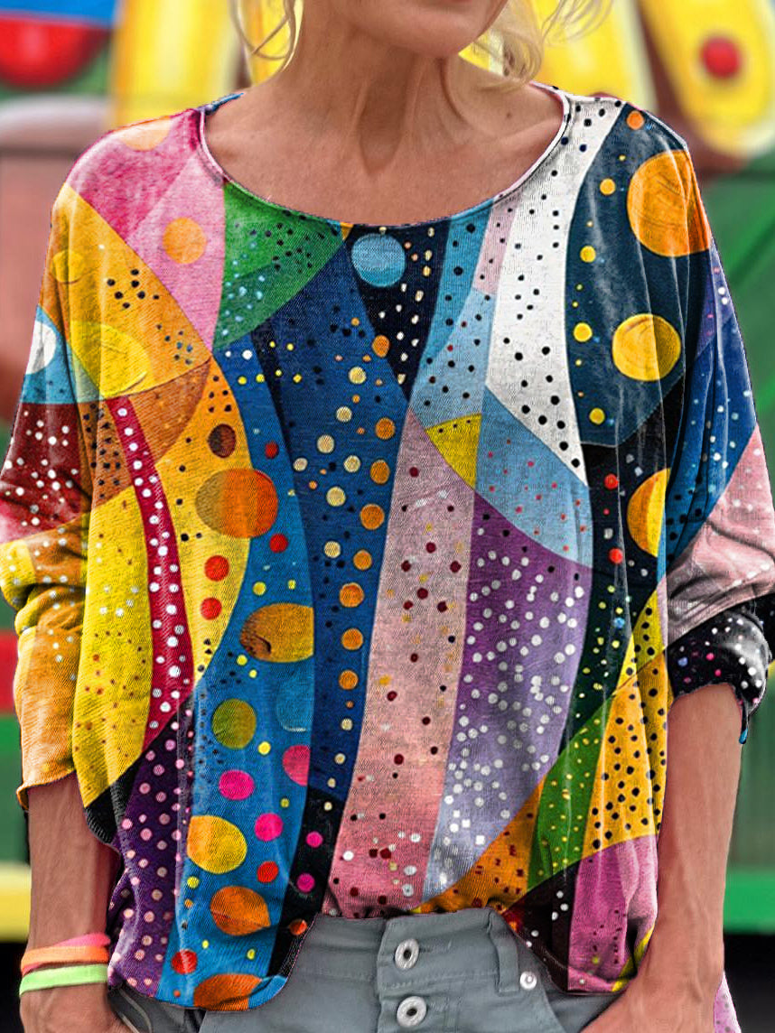 Colorful Irregular Ripple Pattern Art Print Casual Long Sleeve T-Shirt