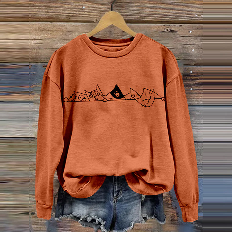 Comstylish Lovely Simple Line Cats Art Vintage Cozy Sweatshirt