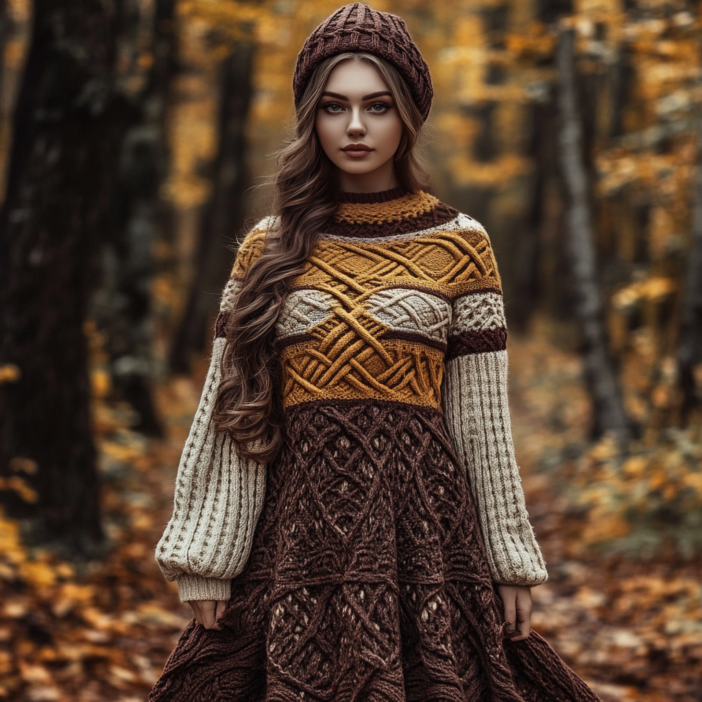 Vintage Celtic Knot Knitted Jacquard Crew Neck Wool Dress artswardrobe