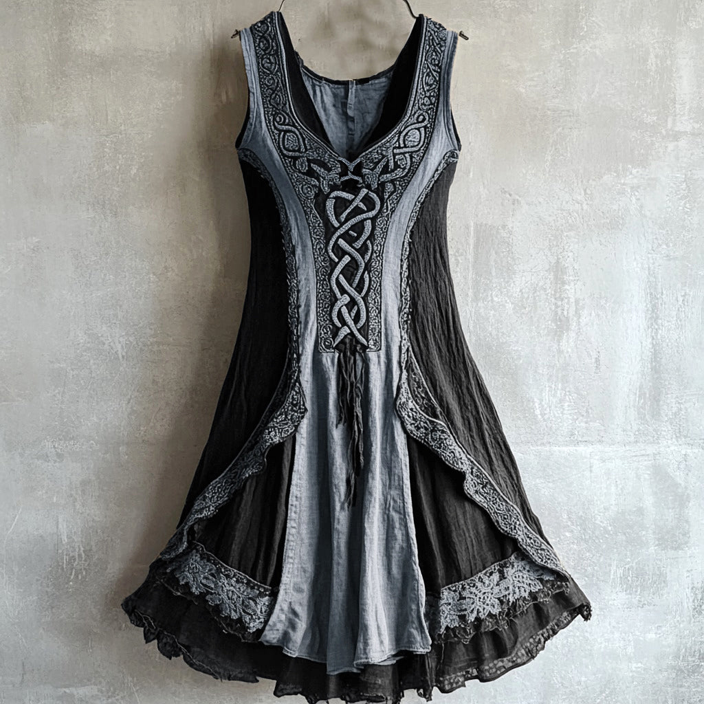 Viking Tribal Celtic Knot Lace Art Linen Tank Dress artswardrobe