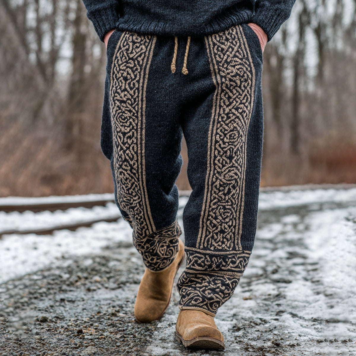 Men's Viking Tribal Celtic Knot Art Cozy Knit Pants artswardrobe