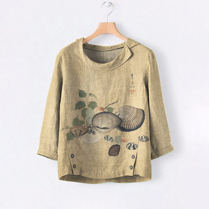 Comstylish vintage Japanese Art Print Casual Blouse