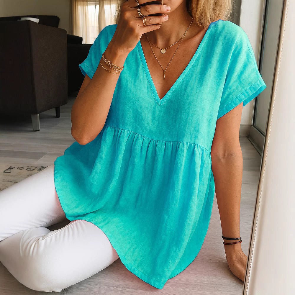 Women's Solid Color Linen T-shirt artswardrobe