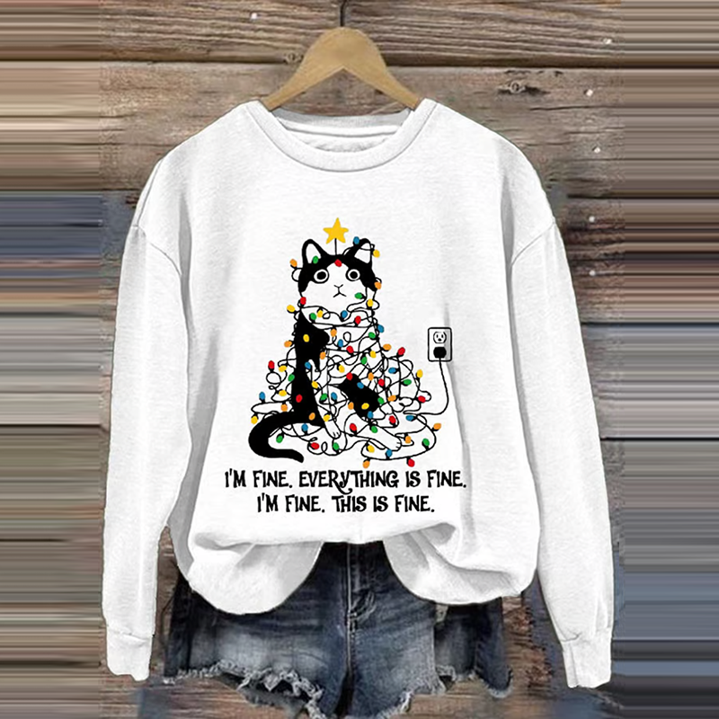 Comstylish Women's Christmas I'm Fine Everything's Fine I'm Fine And That's Fine Printed Sweatshirt