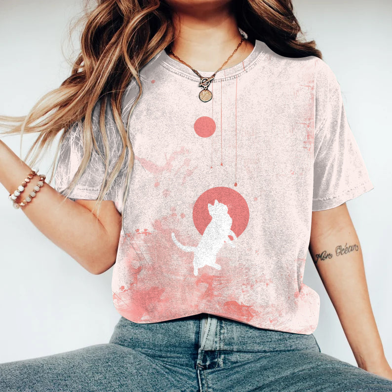 Abstract Creative Cute Cat Playing Painting Art T-Shirt elevenforest
