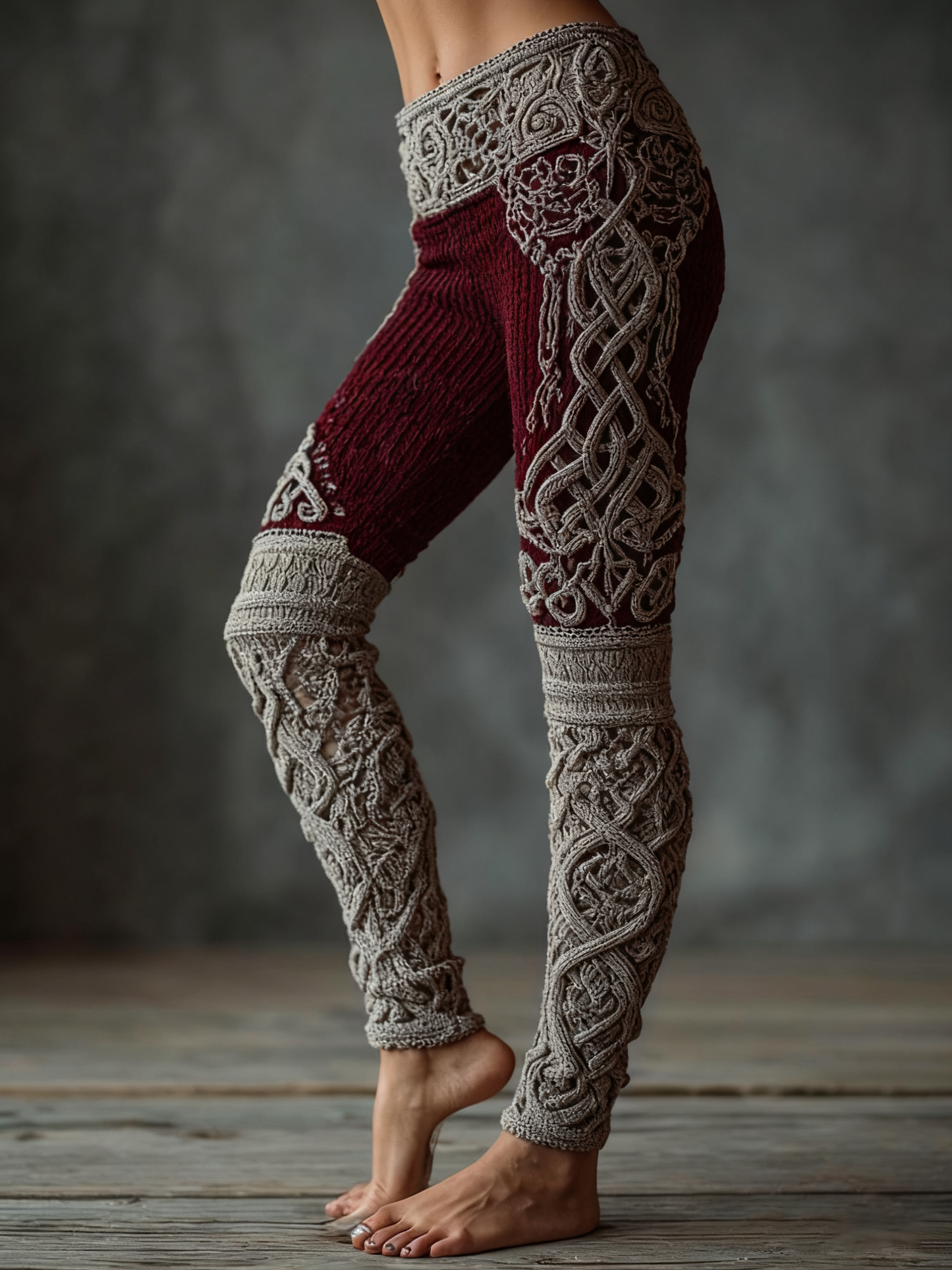 Vintage Viking Celtic Knit Art Knit Jacquard Cozy Leggings artswardrobe