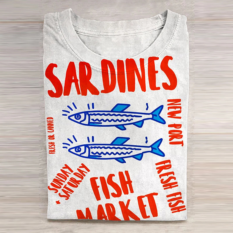 Comstylish Vintage Fish Sardines Art Print T-Shirt