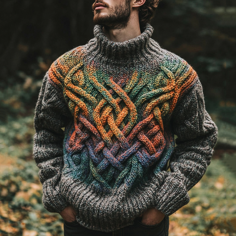 Vintage Rainbow Irish Celtic Knotted Warmth Knit Jacquard Turtleneck Sweater artswardrobe