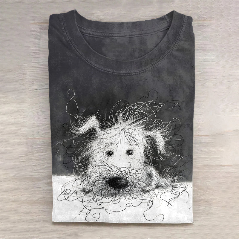 Comstylish Cute Dog Scrawled Puppy Art Print Casual Short Sleeve T-Shirt