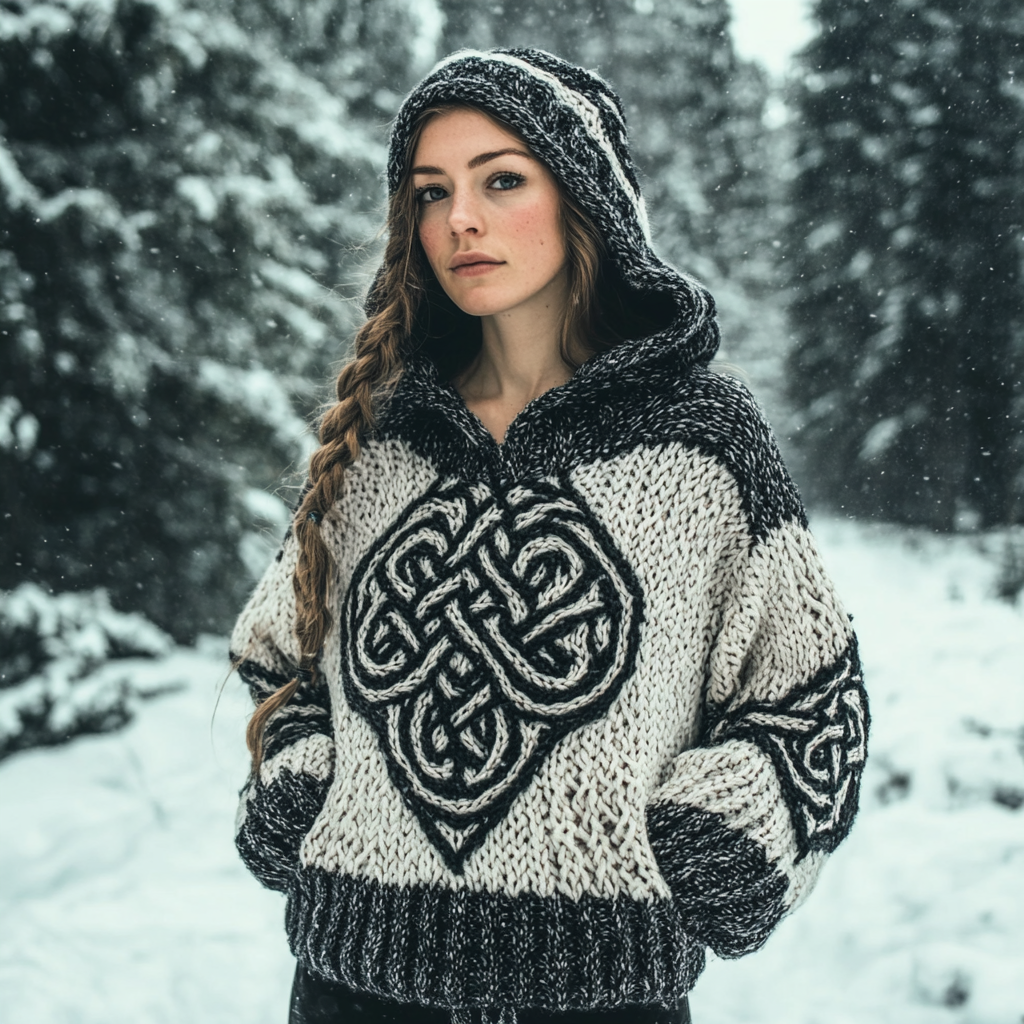Women's Viking Totem Celtic Knot Vintage Pocket Hooded Sweater artswardrobe