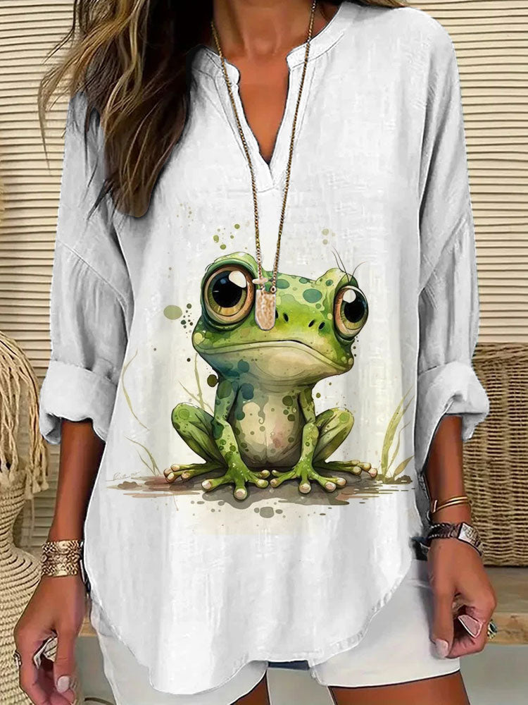 Comstylish Women's Casual Watercolor Frog Cotton Blend Print T-shirt