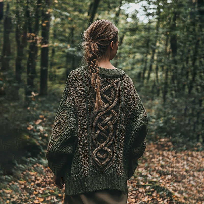 Vintage Women's Celtic Knot Chunky Knit Cozy Jacquard Cardigan artswardrobe