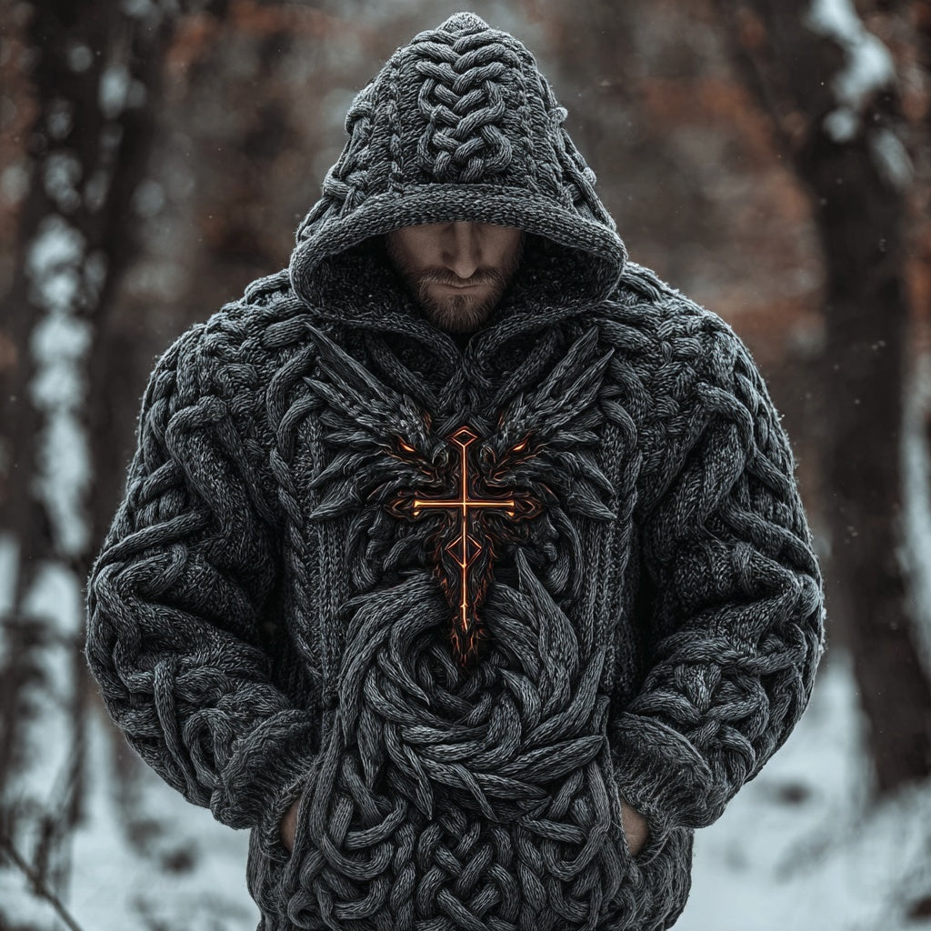 Men's Viking Celtic Dragon Chunky Hooded Sweater artswardrobe