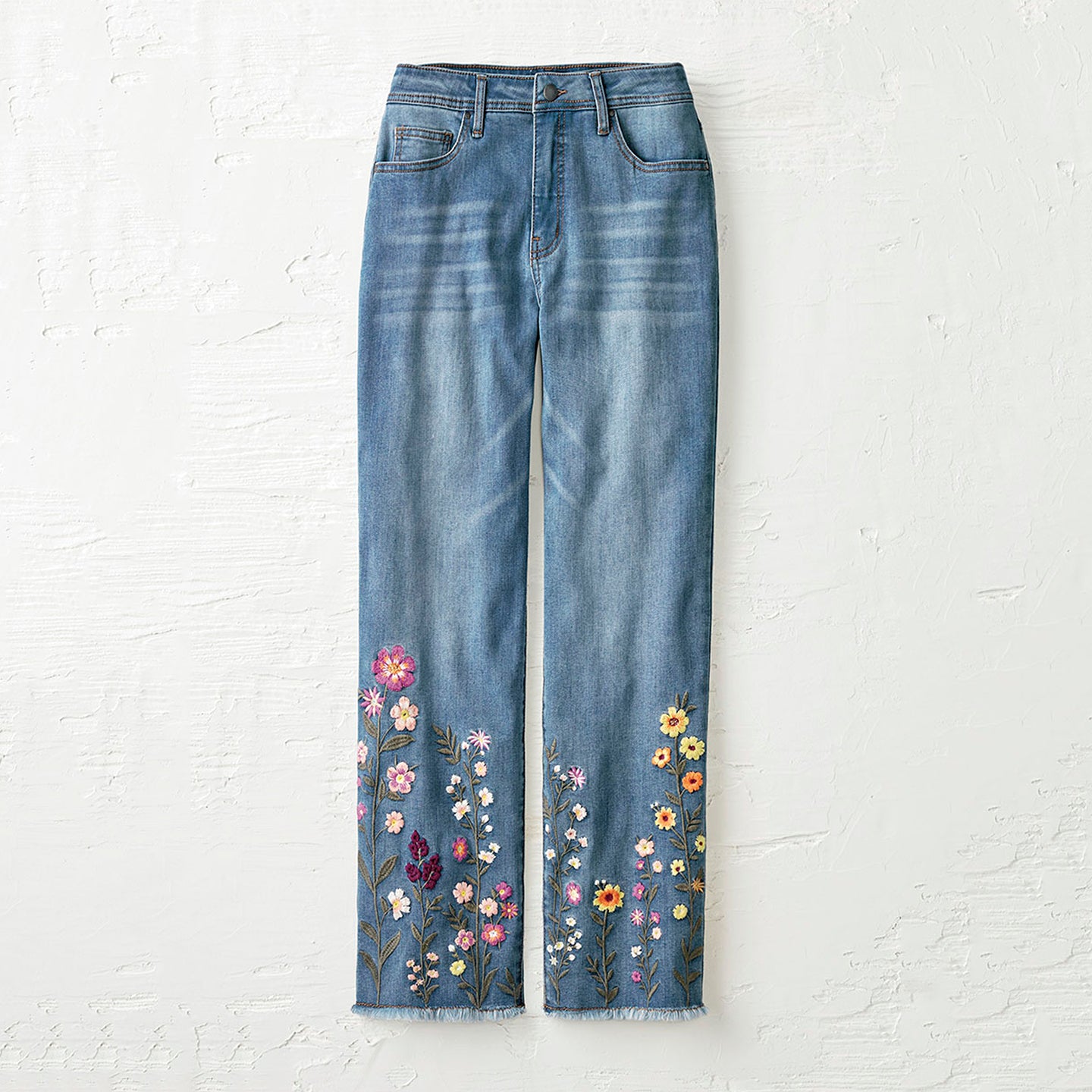 Comstylish Retro Wildflower Embroidered Art Inspiration Design Jeans